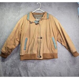Vintage IZZI Brown Tan Genuine Leather Bomber Jacket 80s 90s Era Size Medium